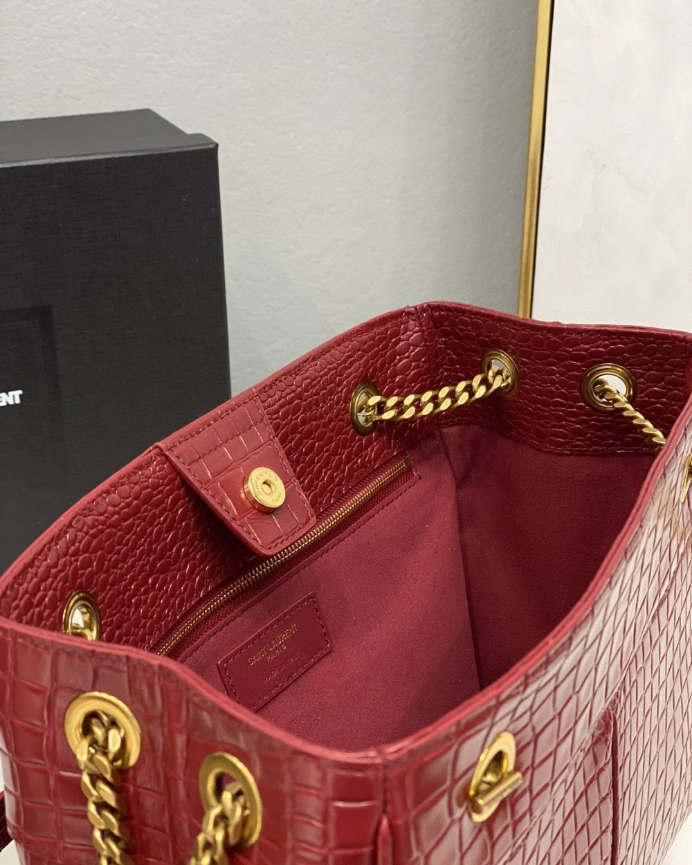 [REP 1:1] Saint Laurent Claude-Effect Tote Bag Red For Women 11in/28cm YSL 64028116J0W