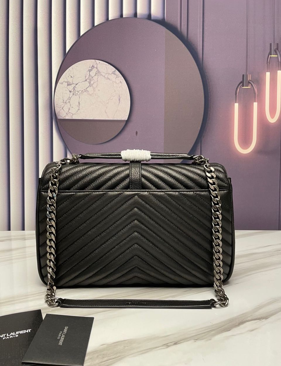 [REP 1:1] Saint Laurent College Large Chain Bag Black With Silver Toned Hardware For Women 12.6in/32cm YSL 600278BRM041000