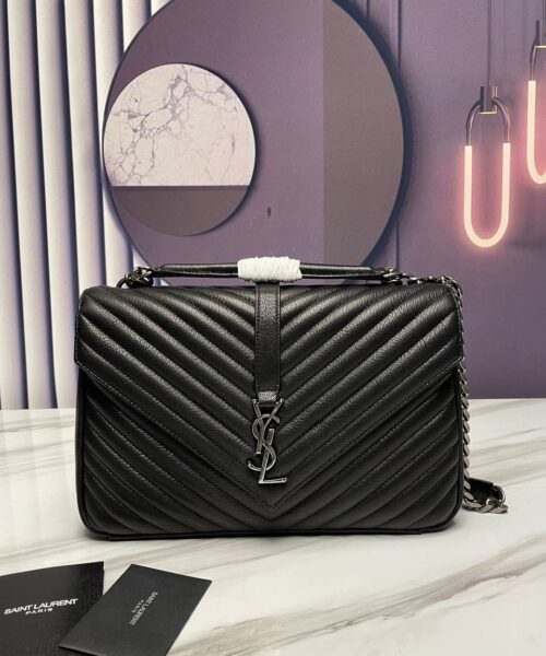 [REP 1:1] Saint Laurent College Large Chain Bag Black With Silver Toned Hardware For Women 12.6in/32cm YSL 600278BRM041000