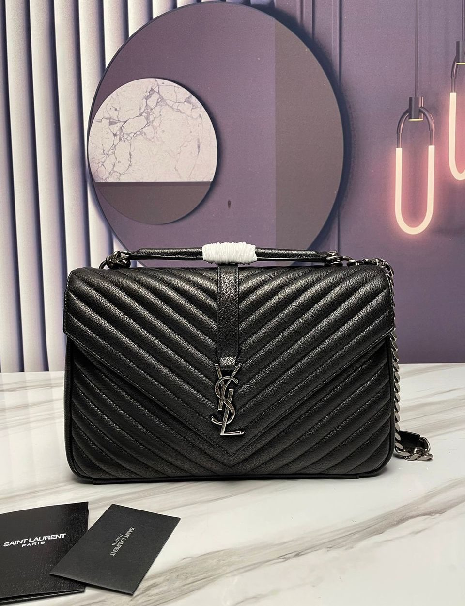 [REP 1:1] Saint Laurent College Large Chain Bag Black With Silver Toned Hardware For Women 12.6in/32cm YSL 600278BRM041000