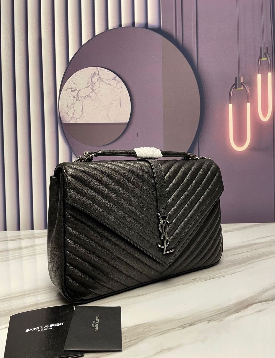 [REP 1:1] Saint Laurent College Large Chain Bag Black With Silver Toned Hardware For Women 12.6in/32cm YSL 600278BRM041000