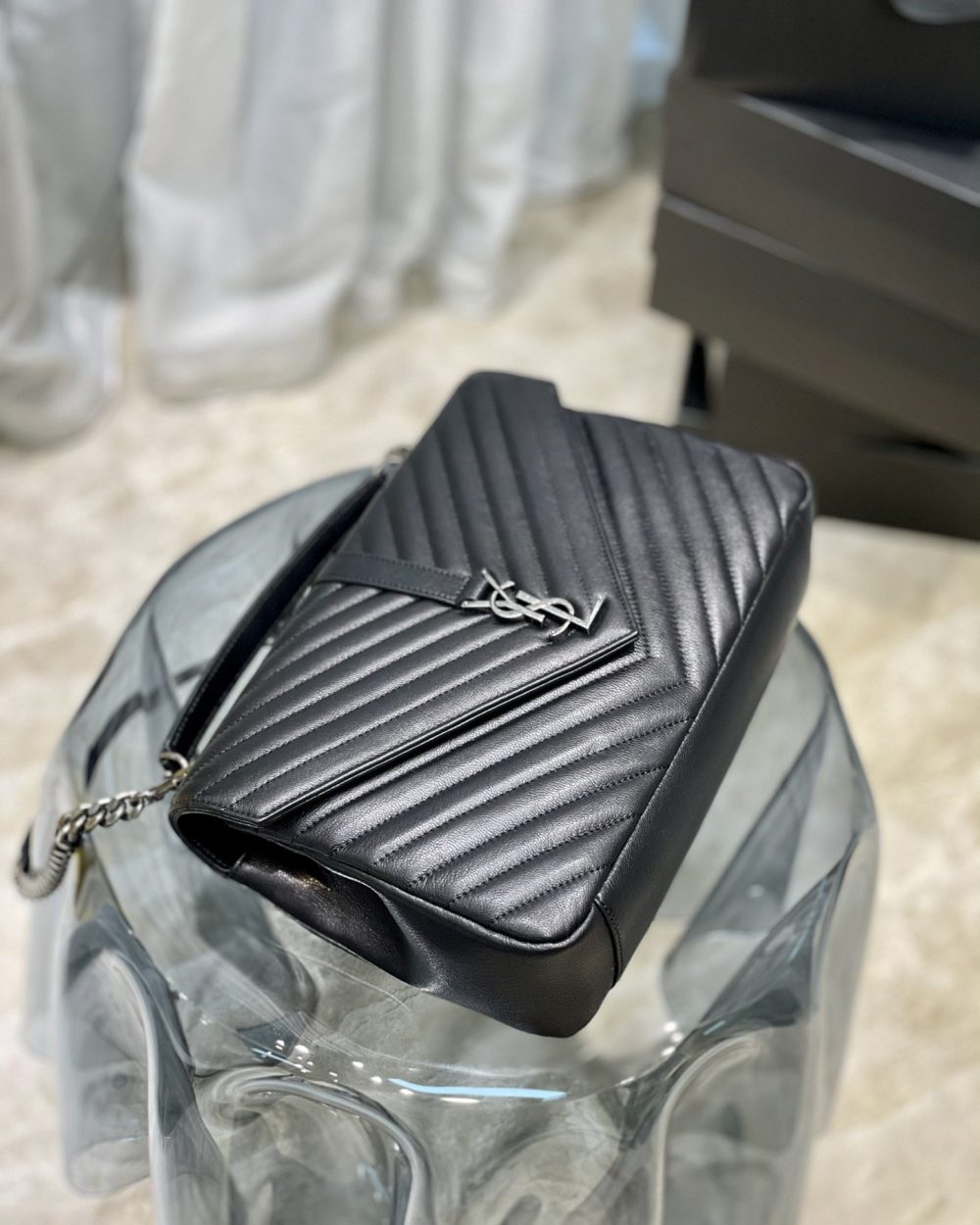 [REP 1:1] Saint Laurent College Large Chain Bag Black With Silver TonedHardware For Women 12.6in/32cm YSL 600278BRM041000