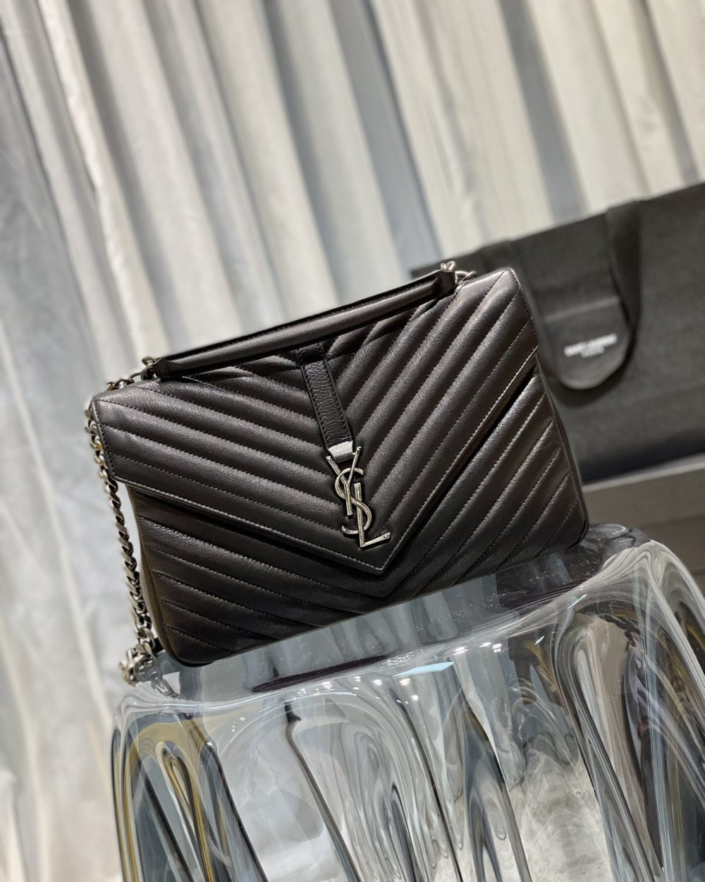 [REP 1:1] Saint Laurent College Large Chain Bag Black With Silver TonedHardware For Women 12.6in/32cm YSL 600278BRM041000