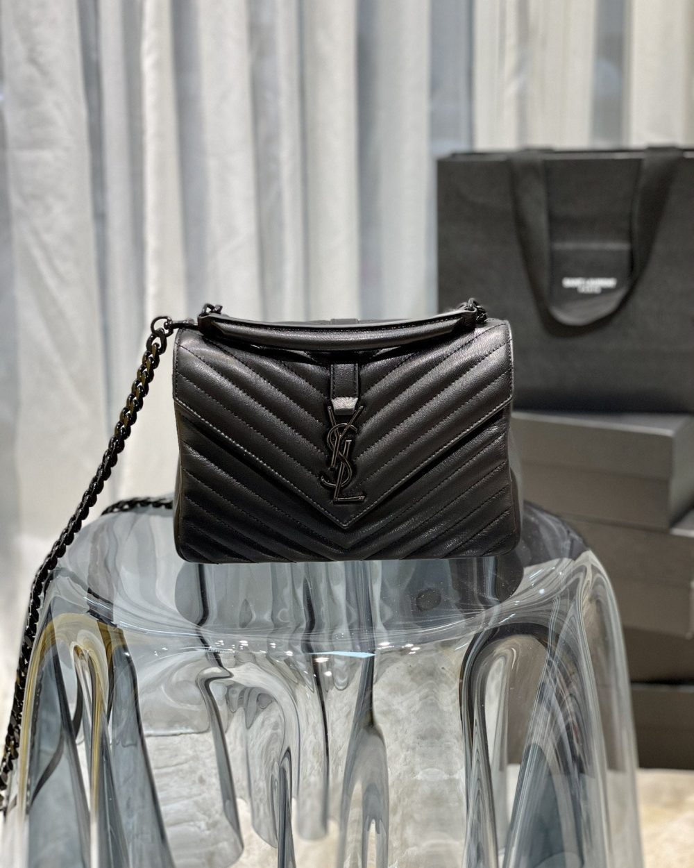 [REP 1:1] Saint Laurent College Medium Chain Bag Black Metal Toned Hardware For Women 9.4in/24cm YSL 600279BRM081000