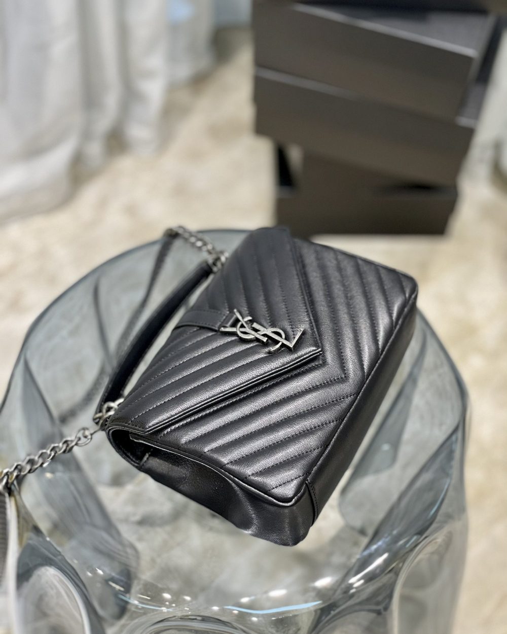 [REP 1:1] Saint Laurent College Medium Chain Bag Black Silver Toned Hardware For Women 9.4in/24cm YSL 600279BRM041000