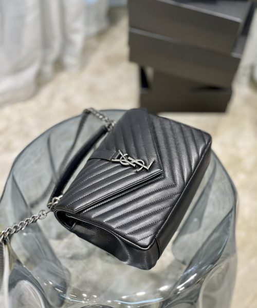 [REP 1:1] Saint Laurent College Medium Chain Bag Black Silver Toned Hardware For Women 9.4in/24cm YSL 600279BRM041000