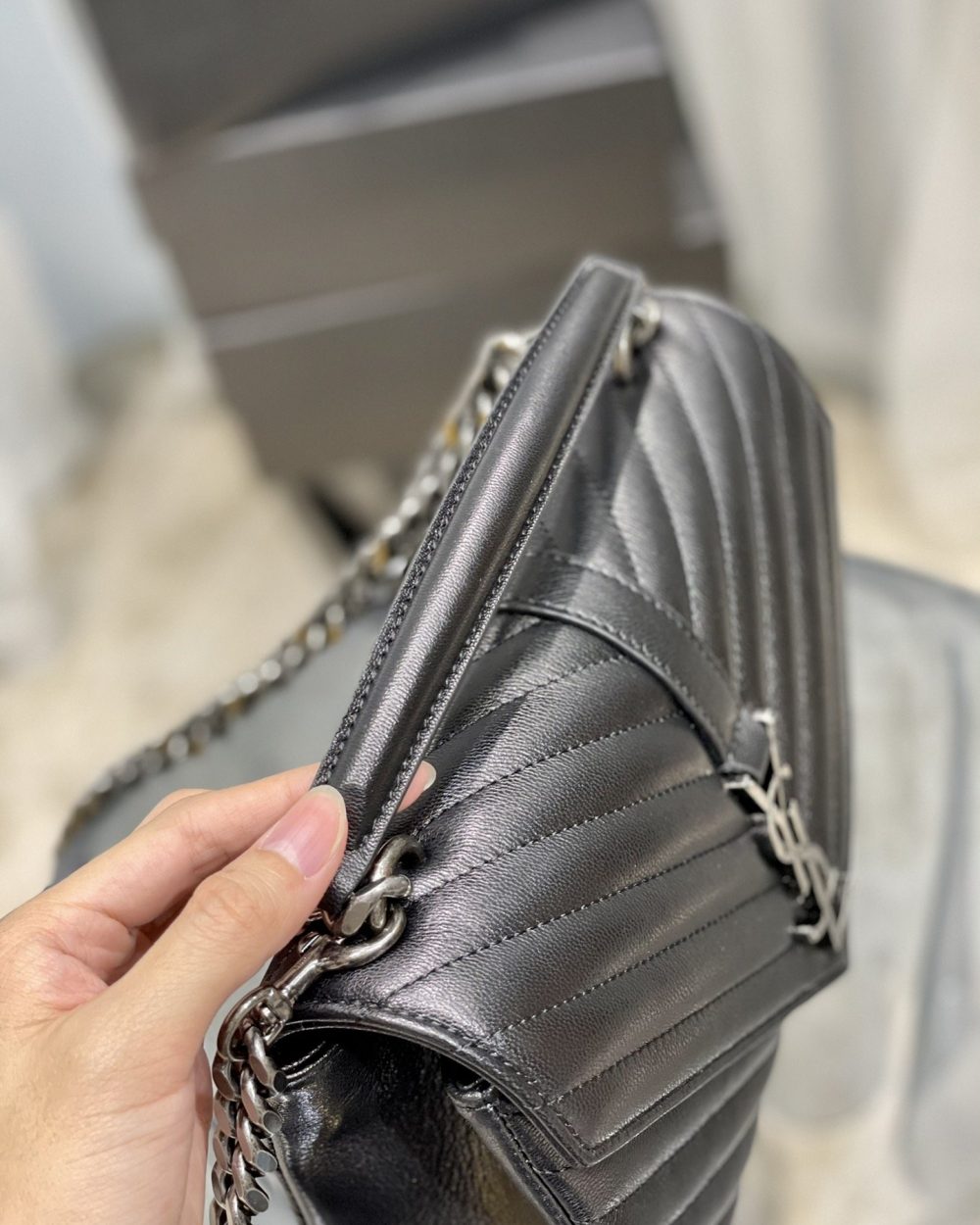 [REP 1:1] Saint Laurent College Medium Chain Bag Black Silver Toned Hardware For Women 9.4in/24cm YSL 600279BRM041000