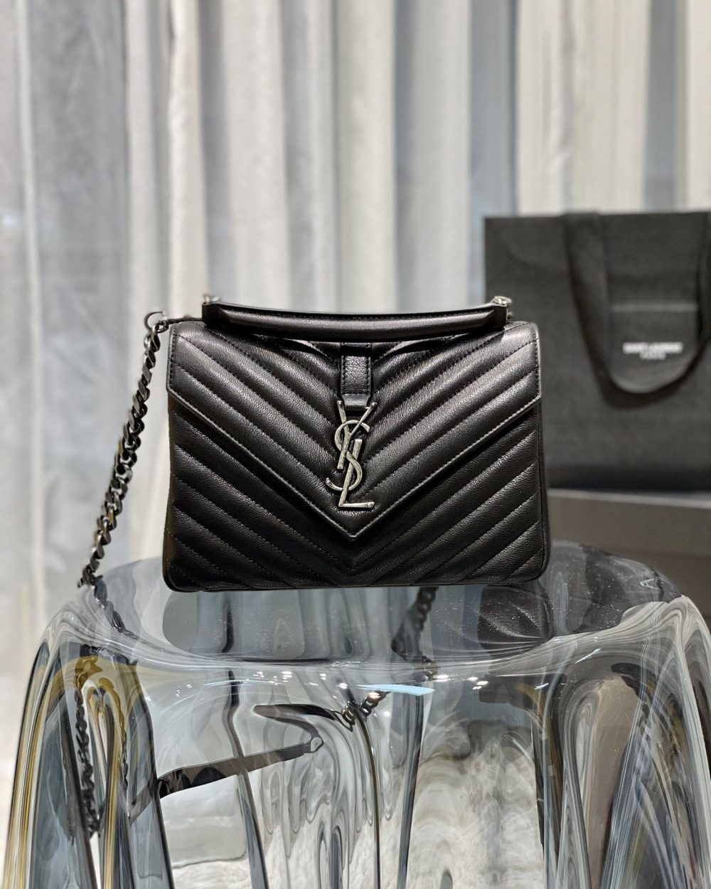 [REP 1:1] Saint Laurent College Medium Chain Bag Black Silver Toned Hardware For Women 9.4in/24cm YSL 600279BRM041000