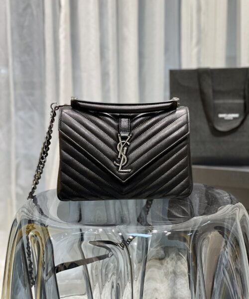 [REP 1:1] Saint Laurent College Medium Chain Bag Black Silver Toned Hardware For Women 9.4in/24cm YSL 600279BRM041000