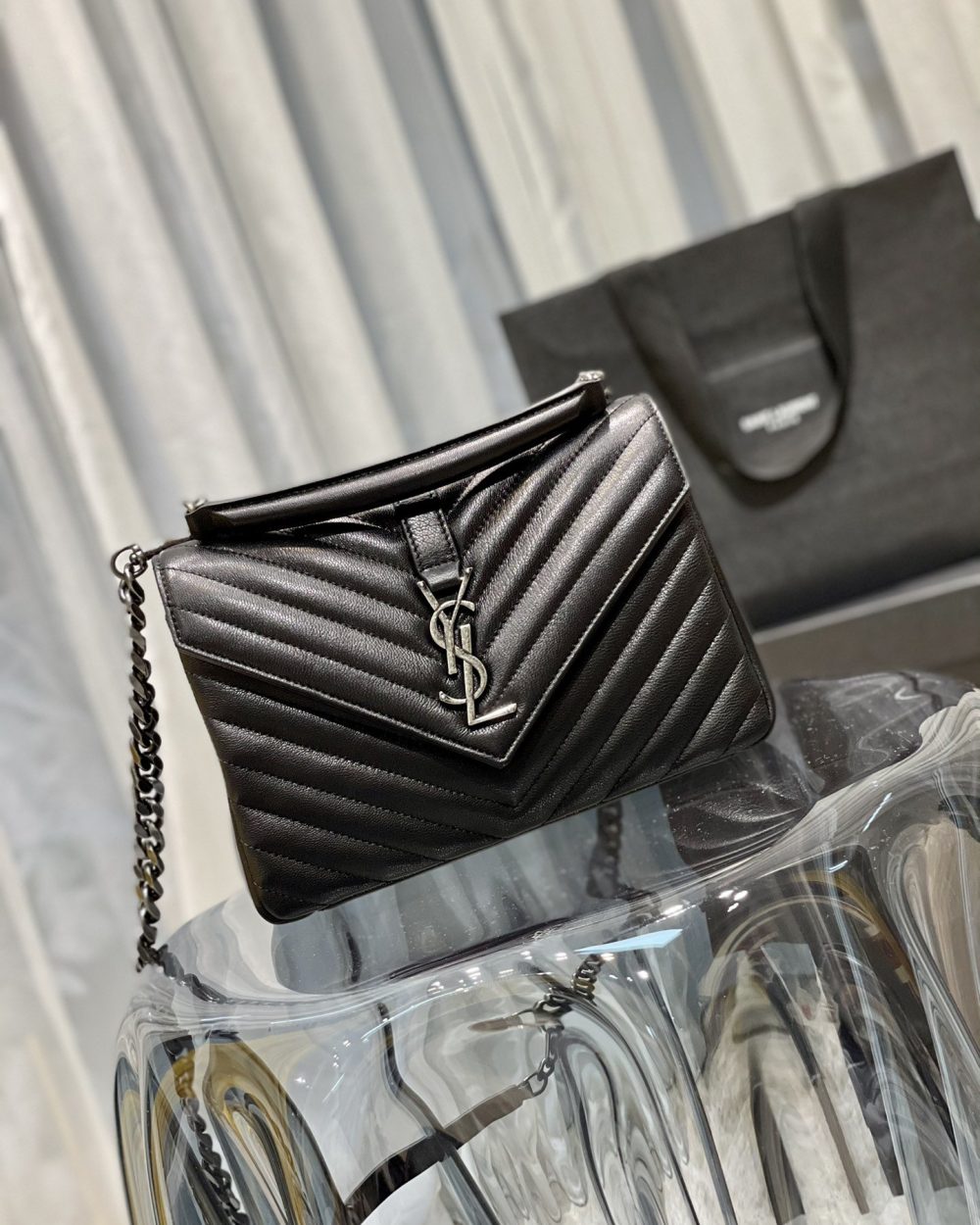 [REP 1:1] Saint Laurent College Medium Chain Bag Black Silver Toned Hardware For Women 9.4in/24cm YSL 600279BRM041000
