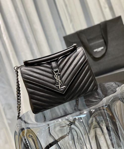 [REP 1:1] Saint Laurent College Medium Chain Bag Black Silver Toned Hardware For Women 9.4in/24cm YSL 600279BRM041000