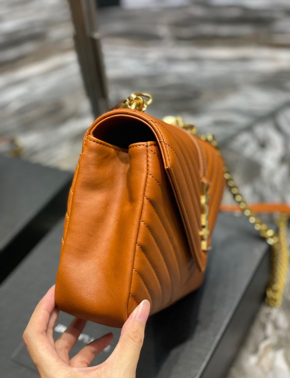 [REP 1:1] Saint Laurent College Medium Chain Bag Brown Gold Toned Hardware For Women 9.4in/24cm YSL 600279BRM076309