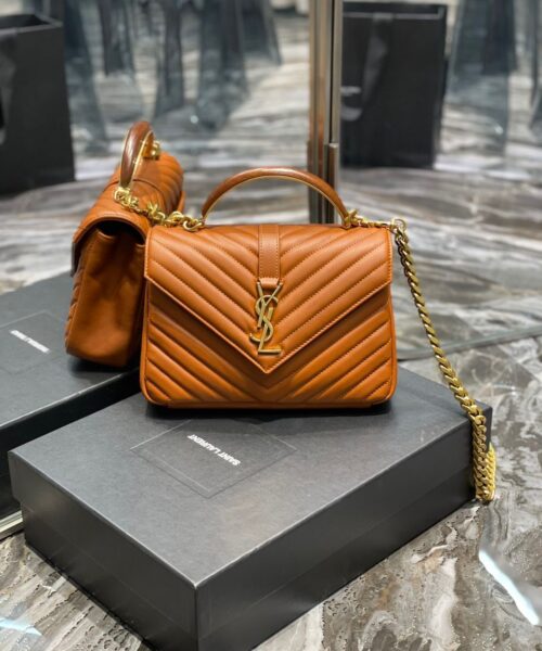 [REP 1:1] Saint Laurent College Medium Chain Bag Brown Gold Toned Hardware For Women 9.4in/24cm YSL 600279BRM076309