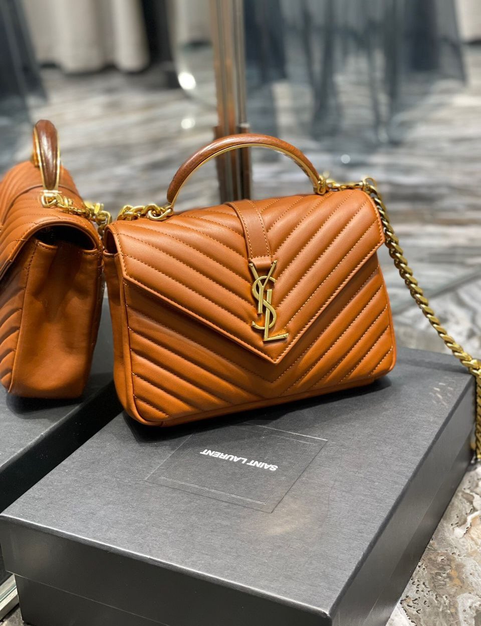 [REP 1:1] Saint Laurent College Medium Chain Bag Brown Gold Toned Hardware For Women 9.4in/24cm YSL 600279BRM076309