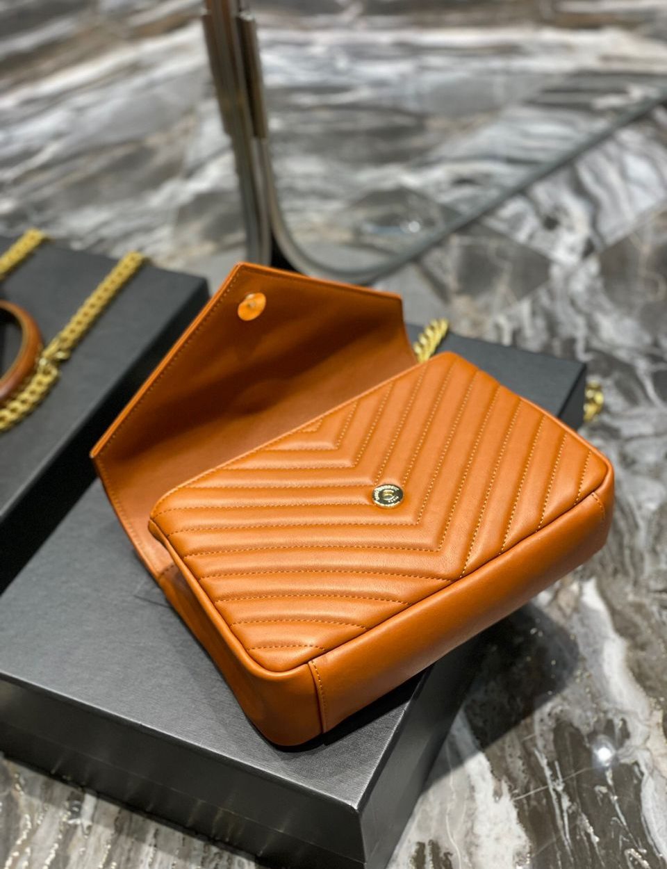 [REP 1:1] Saint Laurent College Medium Chain Bag Brown Gold Toned Hardware For Women 9.4in/24cm YSL 600279BRM076309