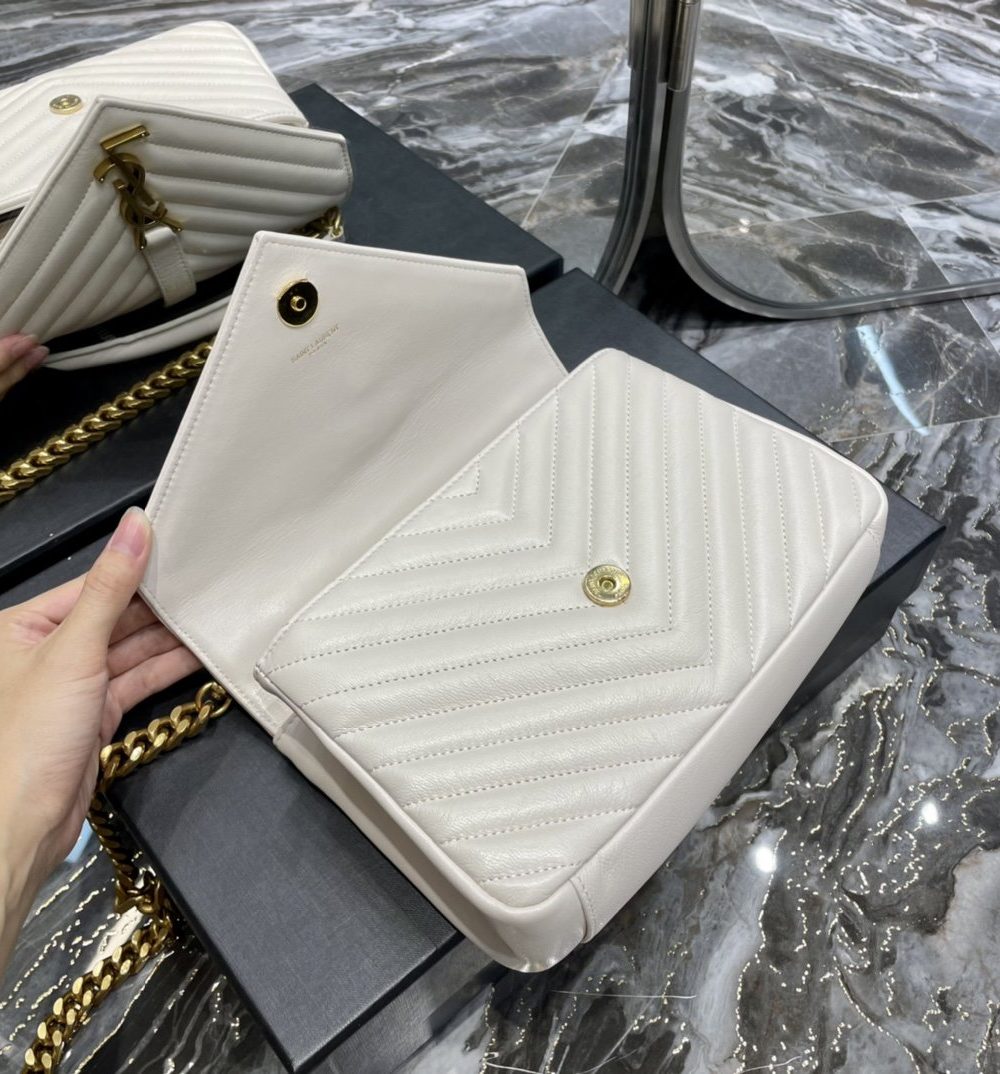 [REP 1:1] Saint Laurent College Medium Chain Bag White Gold Toned Hardware For Women 9.4in/24cm YSL 600279BRM079207