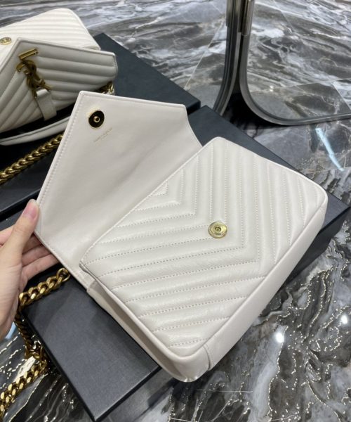 [REP 1:1] Saint Laurent College Medium Chain Bag White Gold Toned Hardware For Women 9.4in/24cm YSL 600279BRM079207
