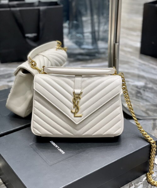[REP 1:1] Saint Laurent College Medium Chain Bag White Gold Toned Hardware For Women 9.4in/24cm YSL 600279BRM079207