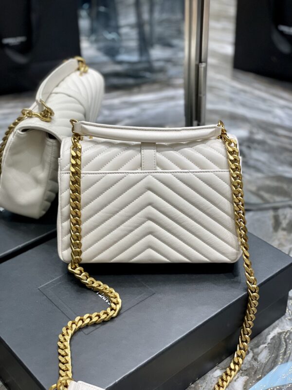 [REP 1:1] Saint Laurent College Medium Chain Bag White Gold Toned Hardware For Women 9.4in/24cm YSL 600279BRM079207