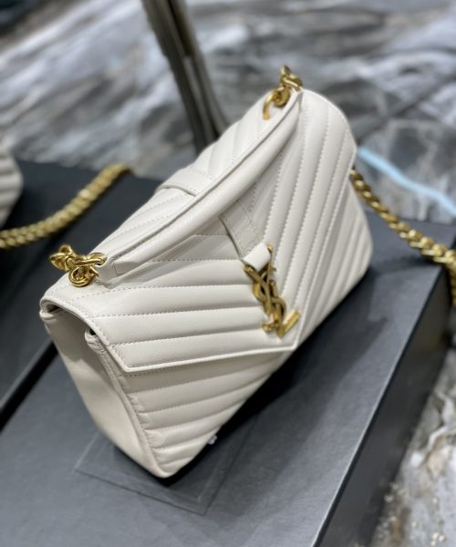 [REP 1:1] Saint Laurent College Medium Chain Bag White Gold Toned Hardware For Women 9.4in/24cm YSL 600279BRM079207