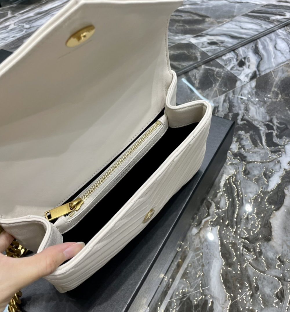 [REP 1:1] Saint Laurent College Medium Chain Bag White Gold Toned Hardware For Women 9.4in/24cm YSL 600279BRM079207