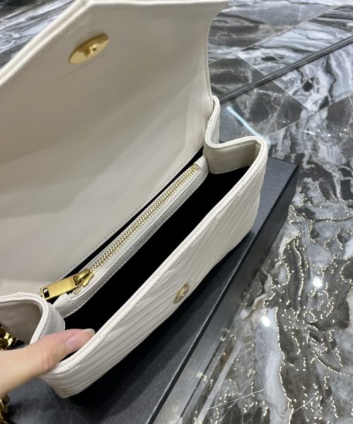 [REP 1:1] Saint Laurent College Medium Chain Bag White Gold Toned Hardware For Women 9.4in/24cm YSL 600279BRM079207