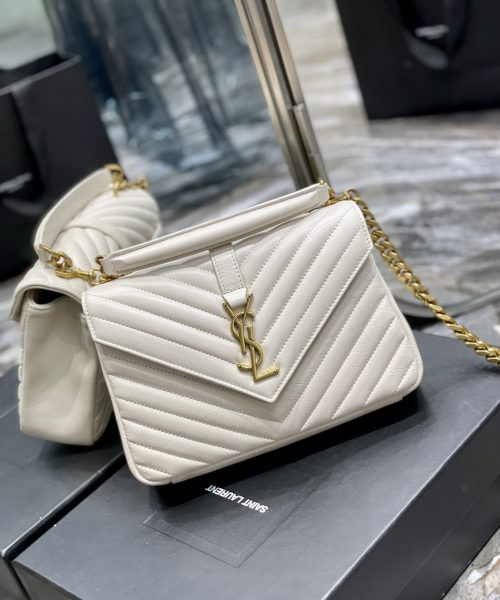[REP 1:1] Saint Laurent College Medium Chain Bag White Gold Toned Hardware For Women 9.4in/24cm YSL 600279BRM079207