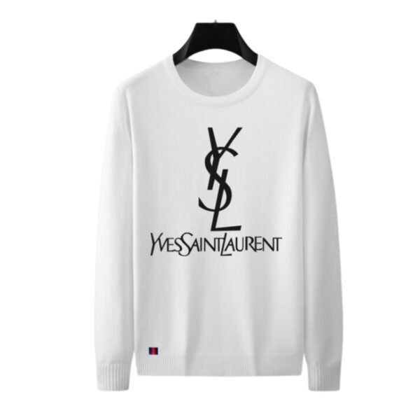 Saint Laurent Crewneck Long Sleeved Pullover Sweatshirt White For Men