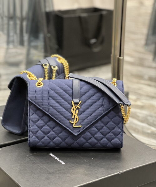 [REP 1:1] Saint Laurent Envelope Medium Bag Marine In Mix Matelassé Grain De Poudre Embossed Material For Women 9.4in/24cm YSL 600185BOW914147