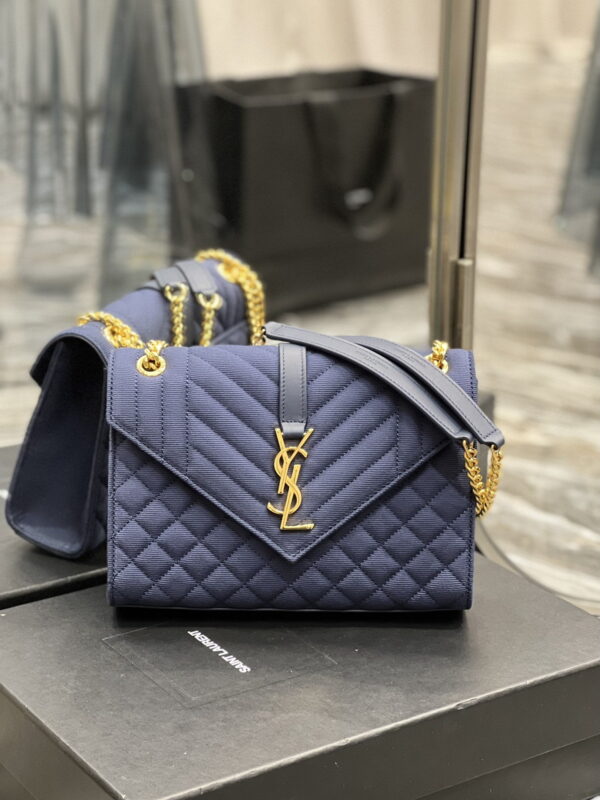 [REP 1:1] Saint Laurent Envelope Medium Bag Marine In Mix Matelassé Grain De Poudre Embossed Material For Women 9.4in/24cm YSL 600185BOW914147