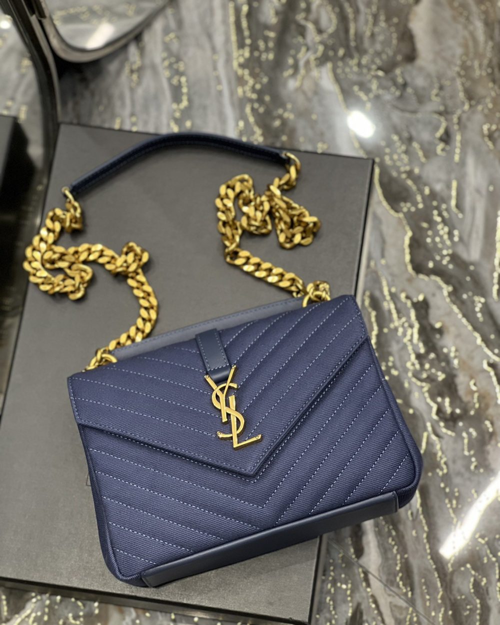 [REP 1:1] Saint Laurent Envelope Medium Bag Marine In Mix Matelassé Grain De Poudre Embossed Material For Women 9.4in/24cm YSL 600185BOW914147