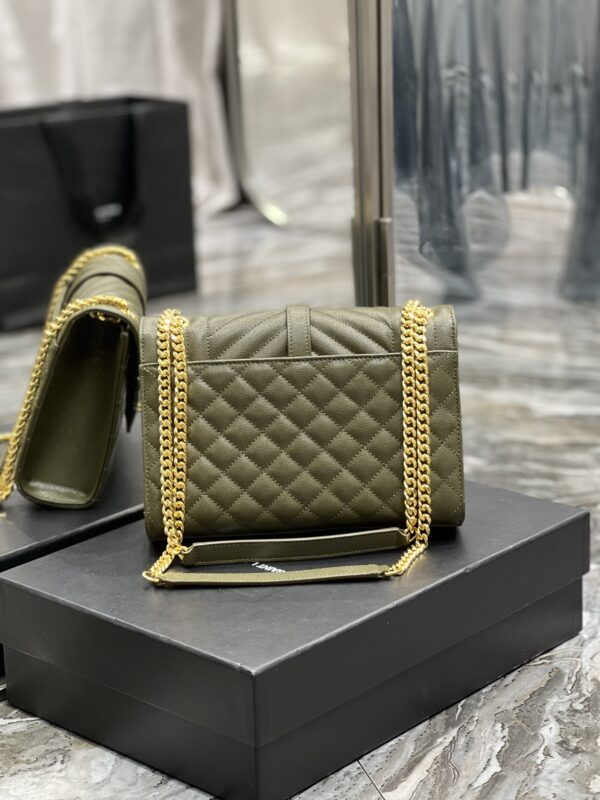 [REP 1:1] Saint Laurent Envelope Medium Chain Bag Dark Green For Women, Women's Bags 9.4in/24cm YSL