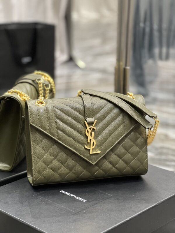 [REP 1:1] Saint Laurent Envelope Medium Chain Bag Dark Green For Women, Women's Bags 9.4in/24cm YSL