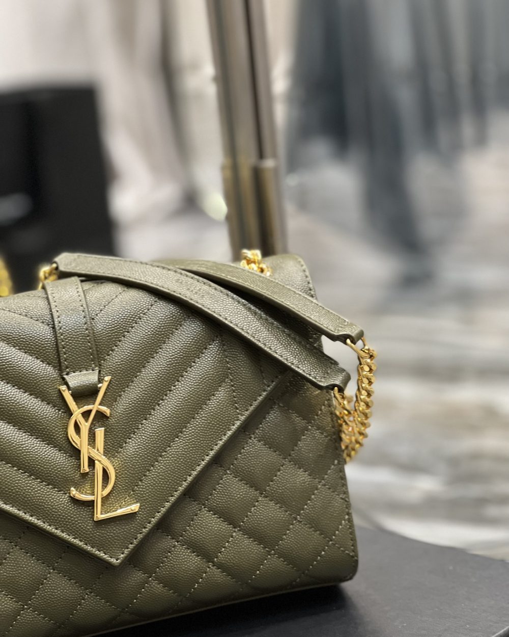 [REP 1:1] Saint Laurent Envelope Medium Chain Bag Dark Green For Women, Women's Bags 9.4in/24cm YSL