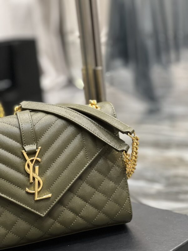 [REP 1:1] Saint Laurent Envelope Medium Chain Bag Dark Green For Women, Women's Bags 9.4in/24cm YSL