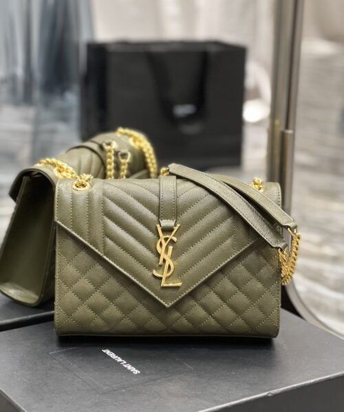 [REP 1:1] Saint Laurent Envelope Medium Chain Bag Dark Green For Women, Women's Bags 9.4in/24cm YSL