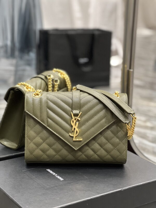 [REP 1:1] Saint Laurent Envelope Medium Chain Bag Dark Green For Women, Women's Bags 9.4in/24cm YSL