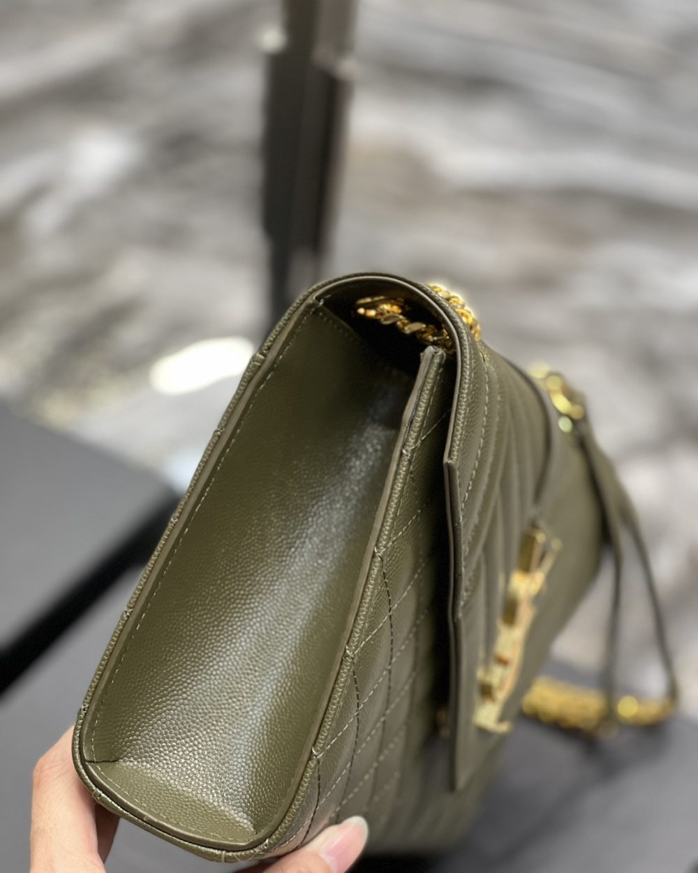 [REP 1:1] Saint Laurent Envelope Medium Chain Bag Dark Green For Women, Women's Bags 9.4in/24cm YSL
