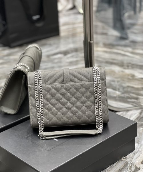[REP 1:1] Saint Laurent Envelope Medium Chain Bag Dark Grey For Women, Women's Bags 9.4in/24cm YSL