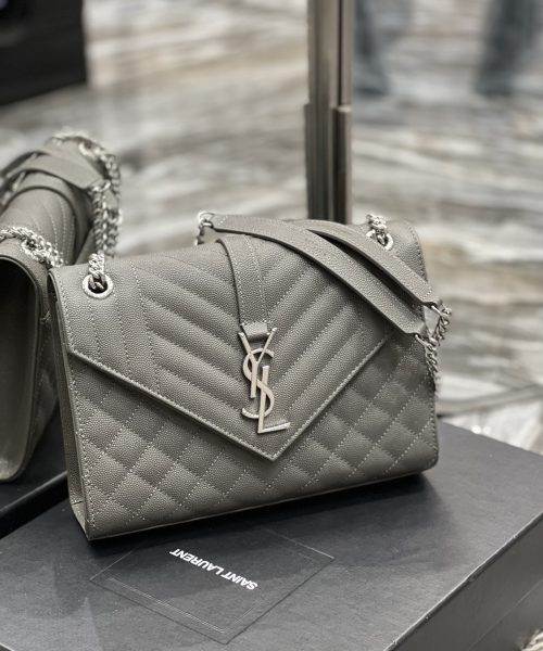 [REP 1:1] Saint Laurent Envelope Medium Chain Bag Dark Grey For Women, Women's Bags 9.4in/24cm YSL
