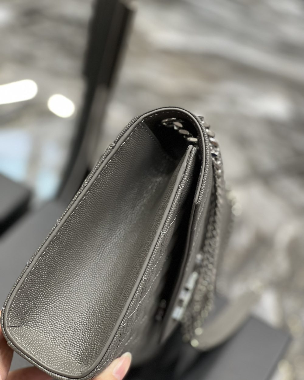 [REP 1:1] Saint Laurent Envelope Medium Chain Bag Dark Grey For Women, Women's Bags 9.4in/24cm YSL