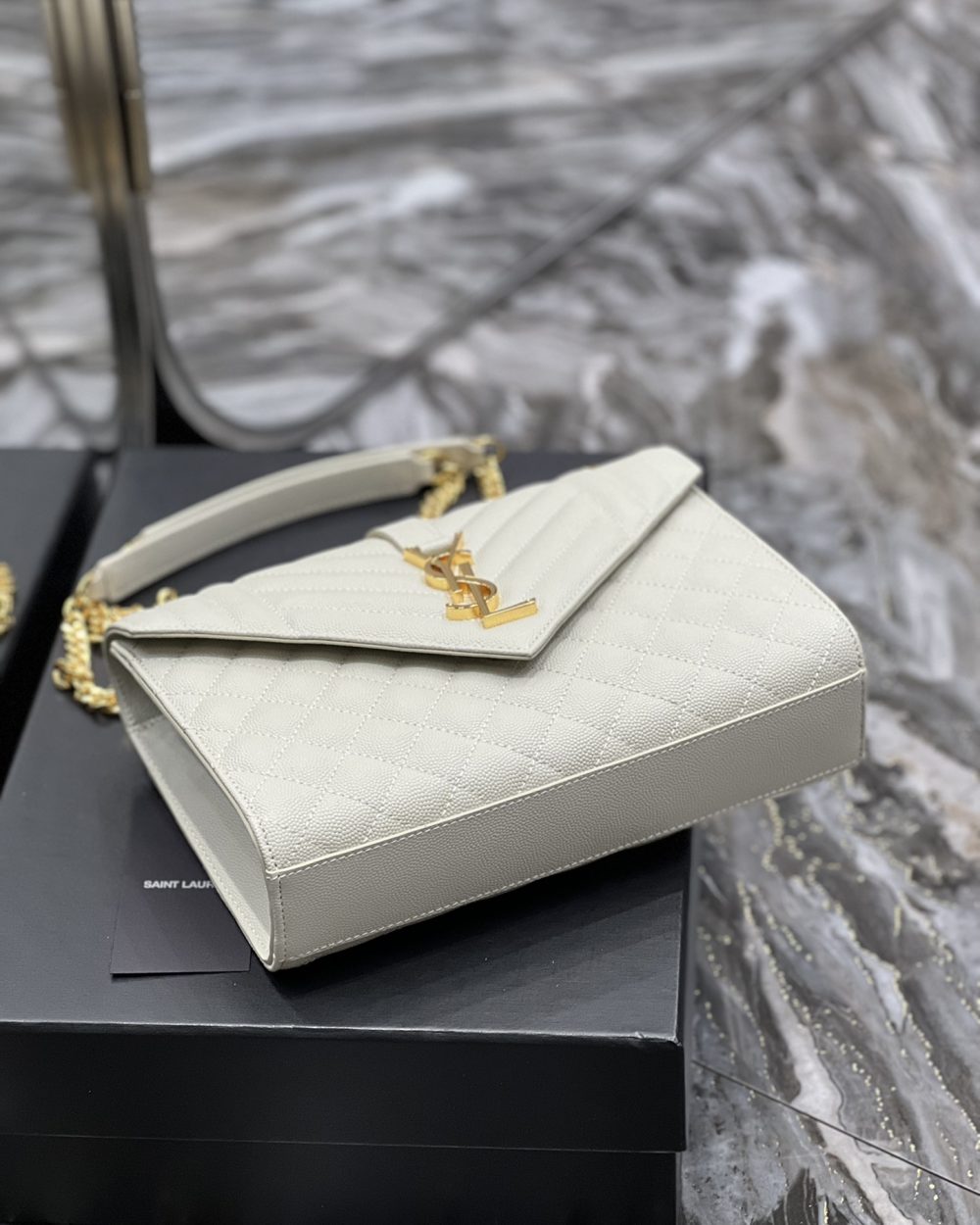 [REP 1:1] Saint Laurent Envelope Medium Chain Bag White For Women, Women's Bags 9.4in/24cm YSL