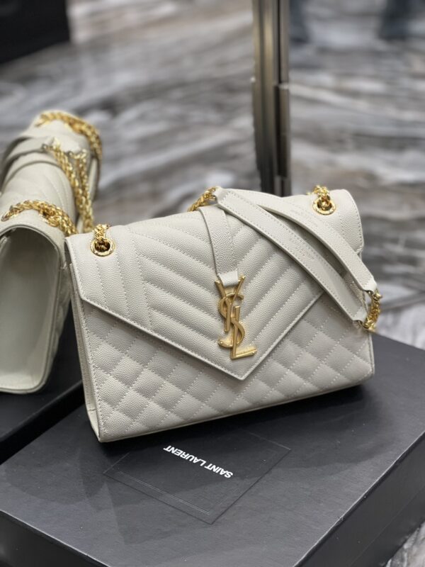 [REP 1:1] Saint Laurent Envelope Medium Chain Bag White For Women, Women's Bags 9.4in/24cm YSL