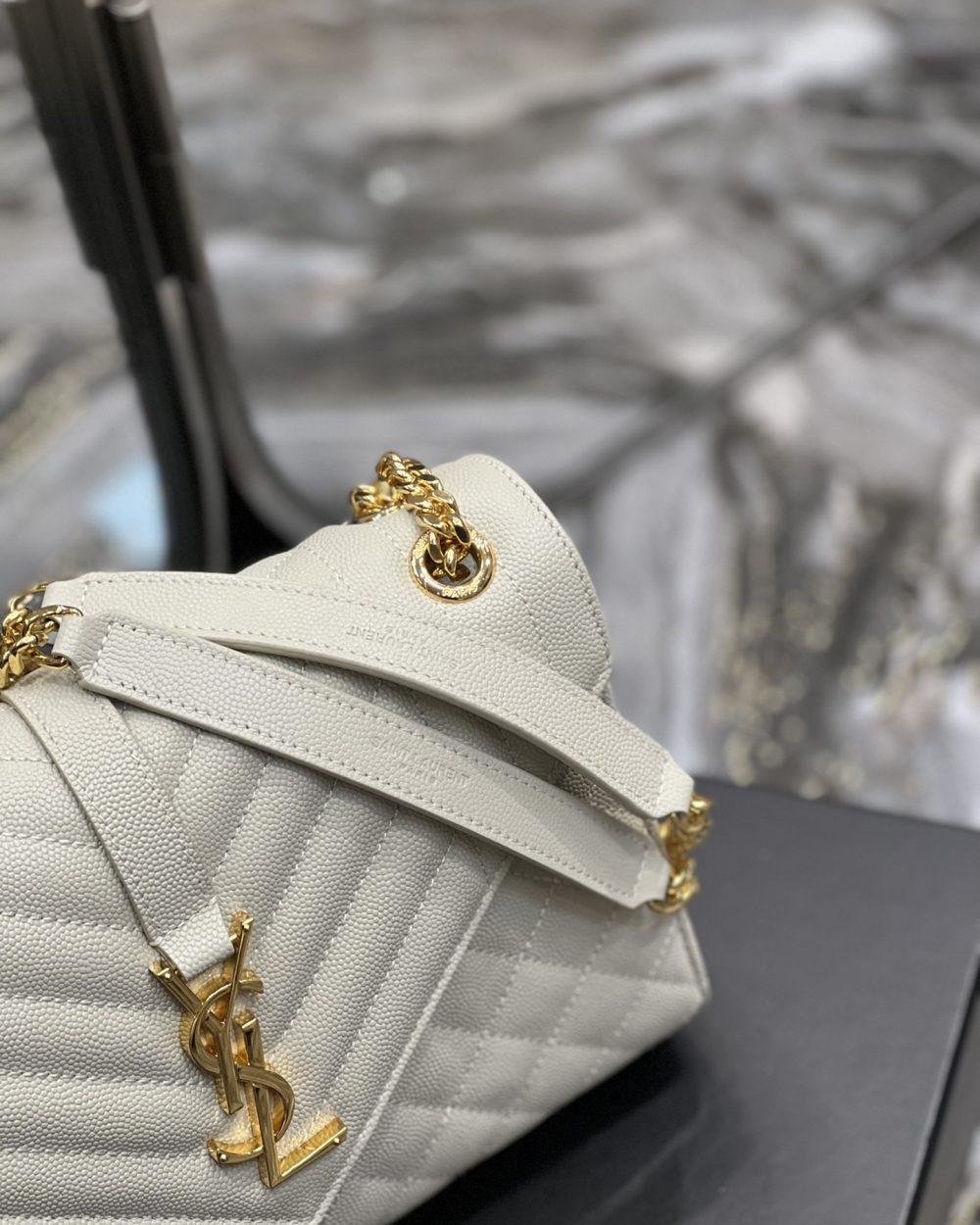 [REP 1:1] Saint Laurent Envelope Medium Chain Bag White For Women, Women's Bags 9.4in/24cm YSL