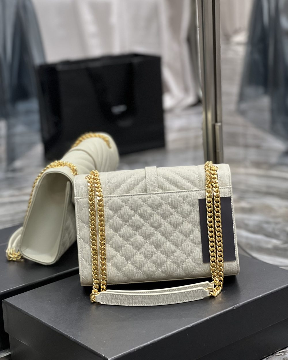 [REP 1:1] Saint Laurent Envelope Medium Chain Bag White For Women, Women's Bags 9.4in/24cm YSL