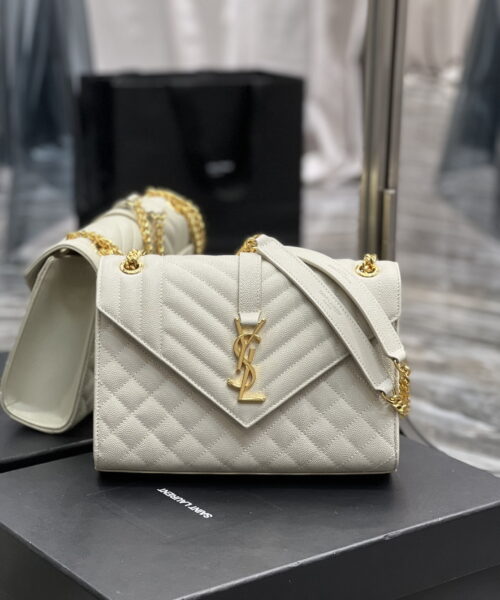 [REP 1:1] Saint Laurent Envelope Medium Chain Bag White For Women, Women's Bags 9.4in/24cm YSL