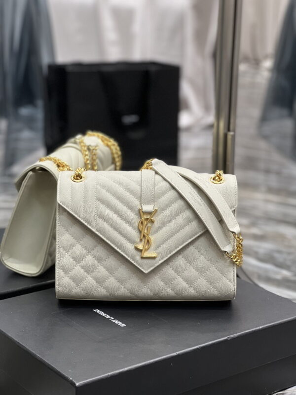 [REP 1:1] Saint Laurent Envelope Medium Chain Bag White For Women, Women's Bags 9.4in/24cm YSL