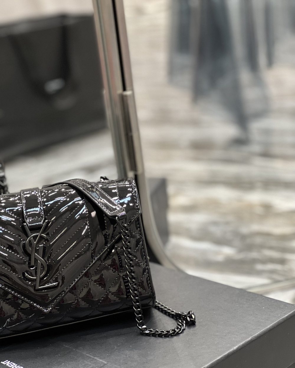 [REP 1:1] Saint Laurent Envelope Small Bag Black In Mix Matelassé Grain De Poudre Embossed Material For Women 8.2in/21cm YSL