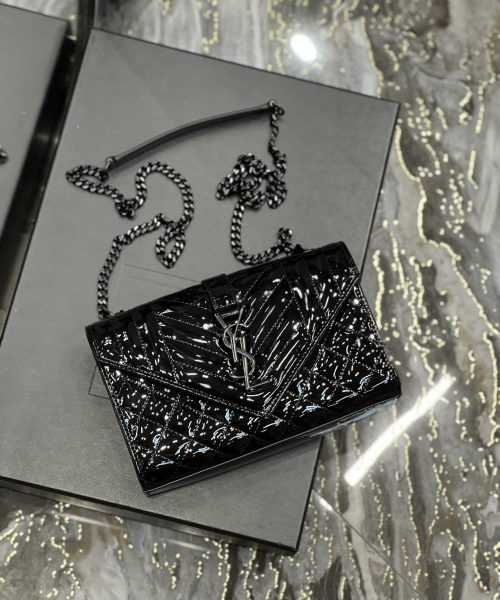 [REP 1:1] Saint Laurent Envelope Small Bag Black In Mix Matelassé Grain De Poudre Embossed Material For Women 8.2in/21cm YSL