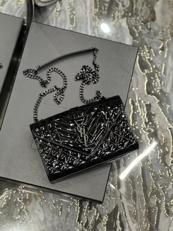 [REP 1:1] Saint Laurent Envelope Small Bag Black In Mix Matelassé Grain De Poudre Embossed Material For Women 8.2in/21cm YSL